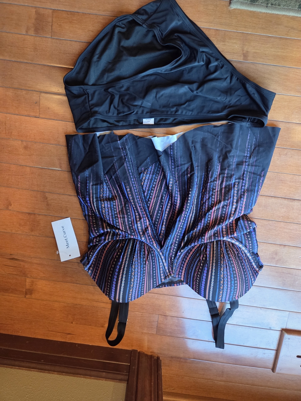 Striped Multicolor Underwire Swimsuit Top with Black Swim Bottom